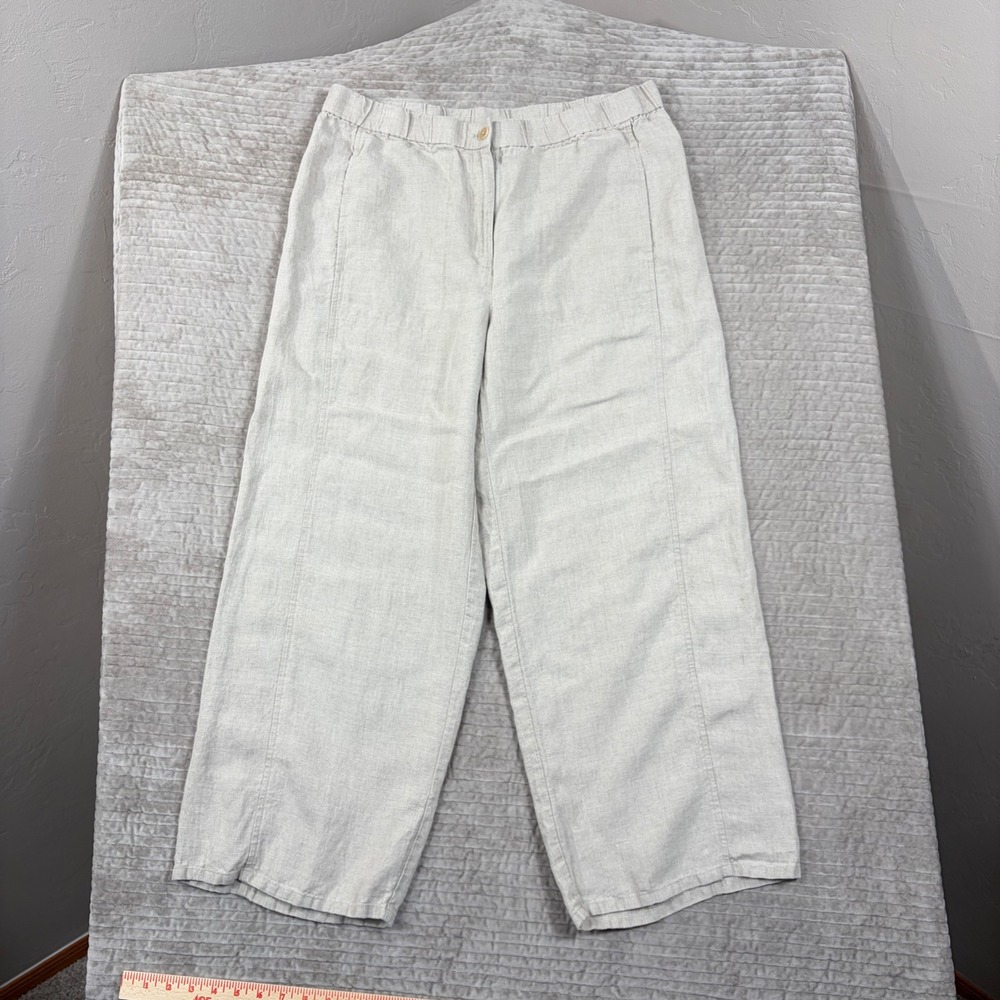 Eileen Fisher Organic Linen Wide Leg Crop Pants Beige Large RN78121